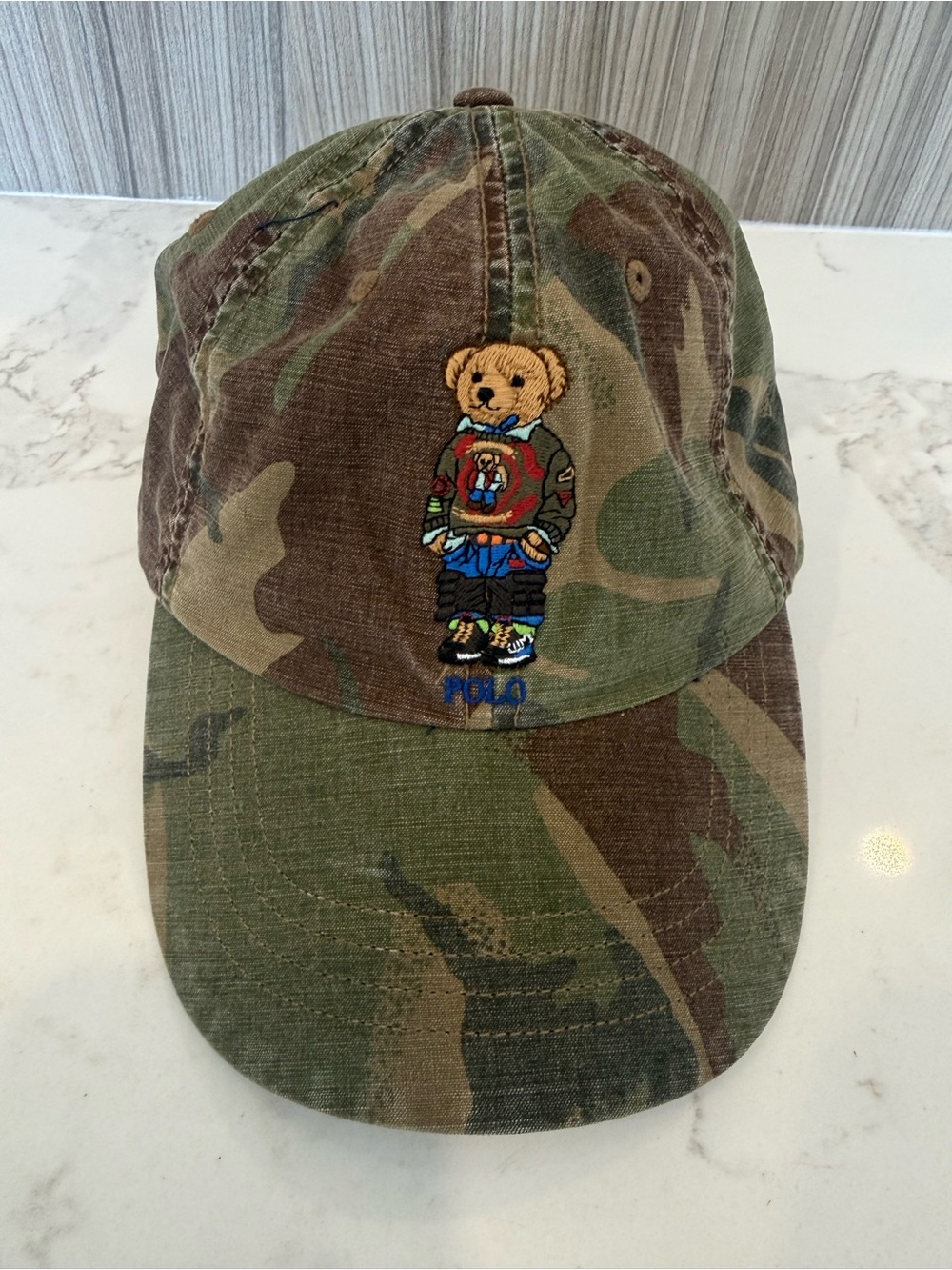 Polo Ralph Lauren Green Brown Camo Polo Bear Embroidered Cap